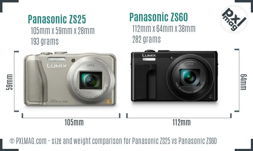 Panasonic ZS25 vs Panasonic ZS60 size comparison
