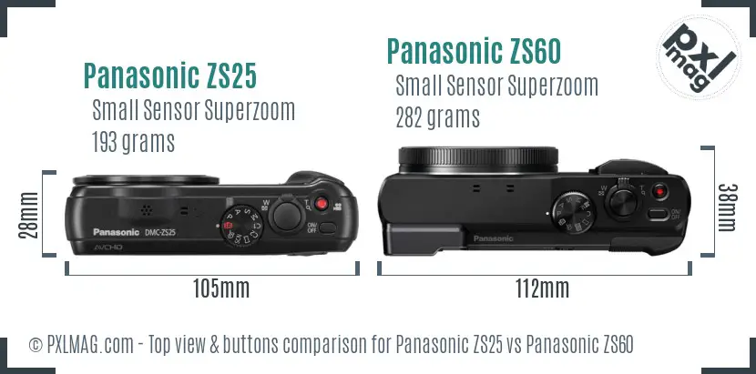 Panasonic ZS25 vs Panasonic ZS60 top view buttons comparison