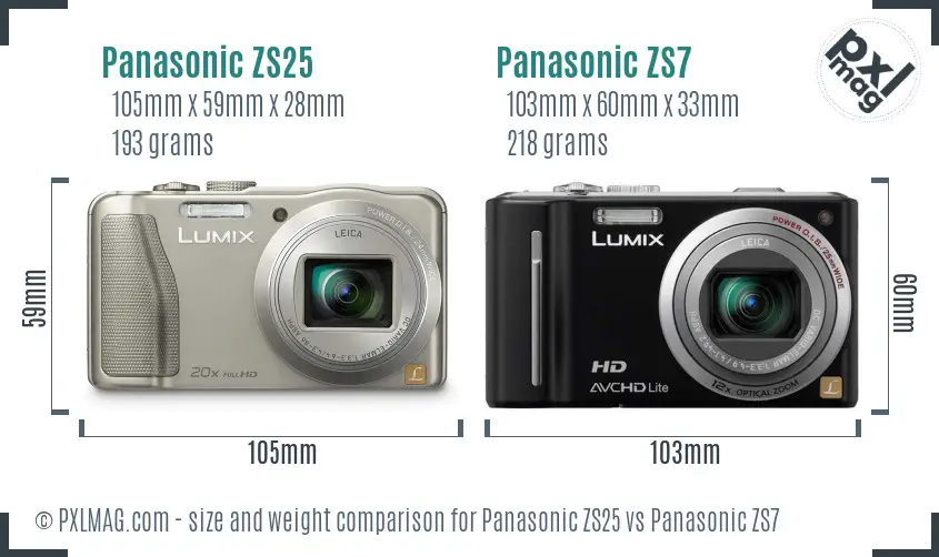 Panasonic ZS25 vs Panasonic ZS7 size comparison