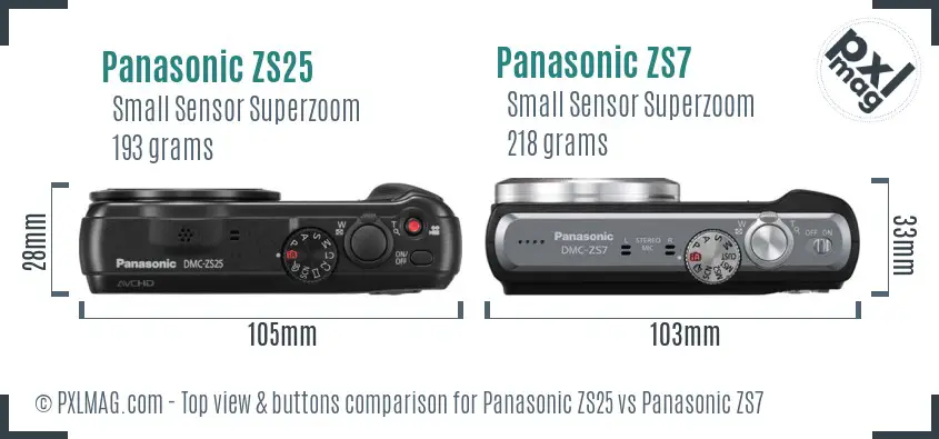 Panasonic ZS25 vs Panasonic ZS7 top view buttons comparison