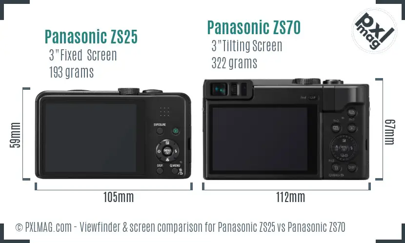 Panasonic ZS25 vs Panasonic ZS70 Screen and Viewfinder comparison