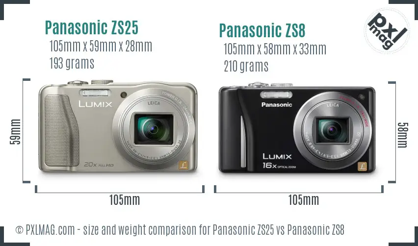 Panasonic ZS25 vs Panasonic ZS8 size comparison
