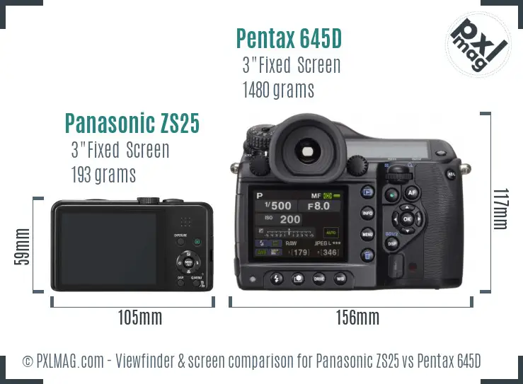 Panasonic ZS25 vs Pentax 645D Screen and Viewfinder comparison