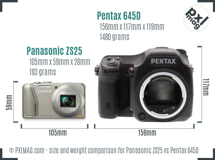 Panasonic ZS25 vs Pentax 645D size comparison