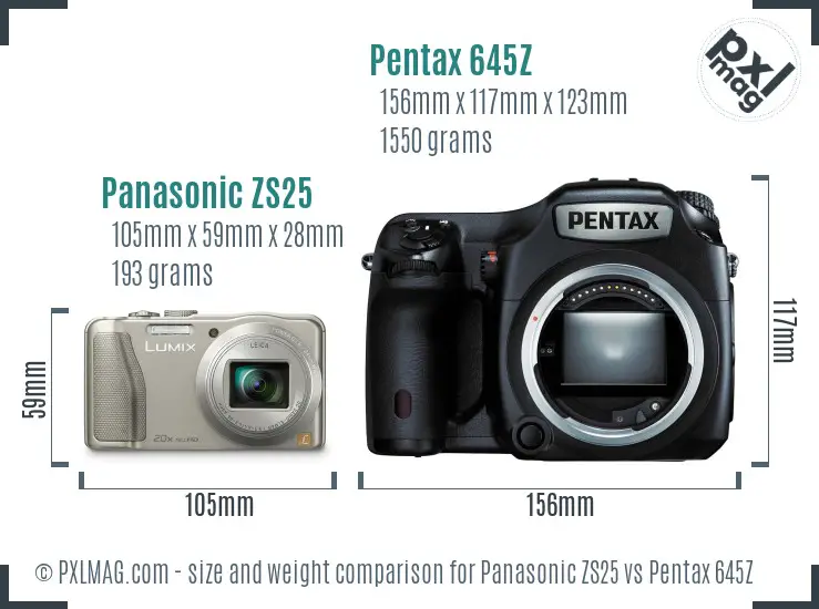 Panasonic ZS25 vs Pentax 645Z size comparison