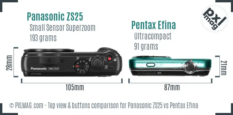 Panasonic ZS25 vs Pentax Efina top view buttons comparison