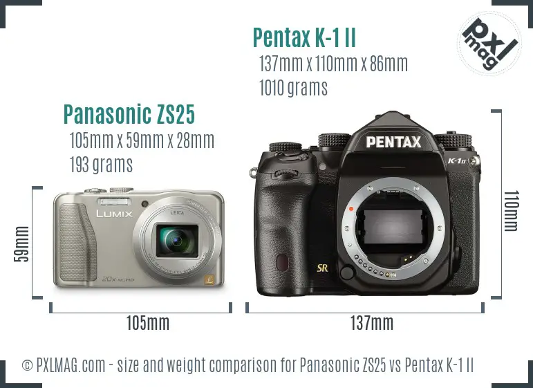 Panasonic ZS25 vs Pentax K-1 II size comparison