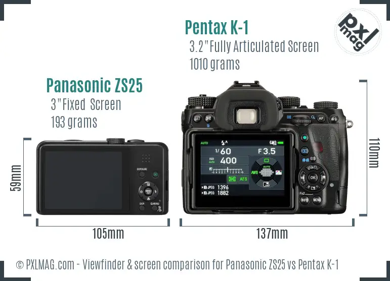 Panasonic ZS25 vs Pentax K-1 Screen and Viewfinder comparison