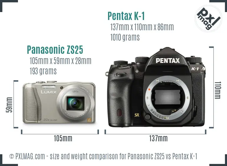 Panasonic ZS25 vs Pentax K-1 size comparison