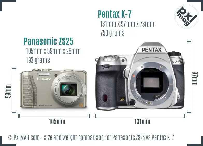 Panasonic ZS25 vs Pentax K-7 size comparison