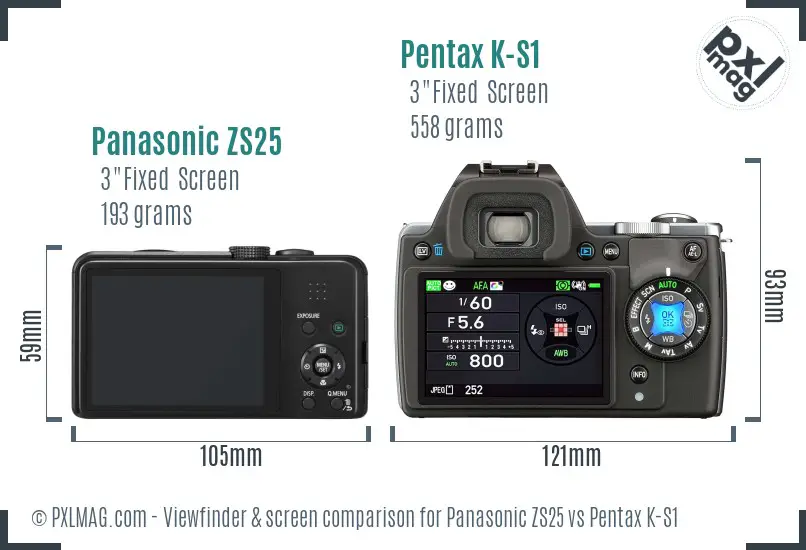 Panasonic ZS25 vs Pentax K-S1 Screen and Viewfinder comparison