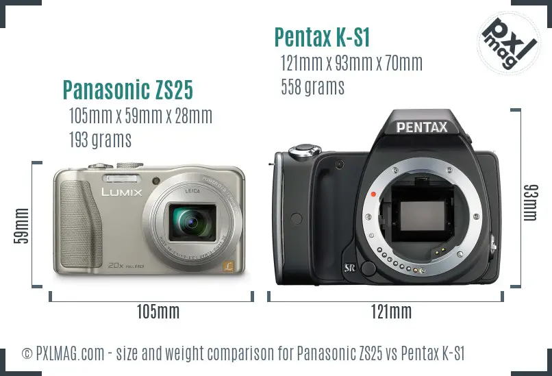 Panasonic ZS25 vs Pentax K-S1 size comparison