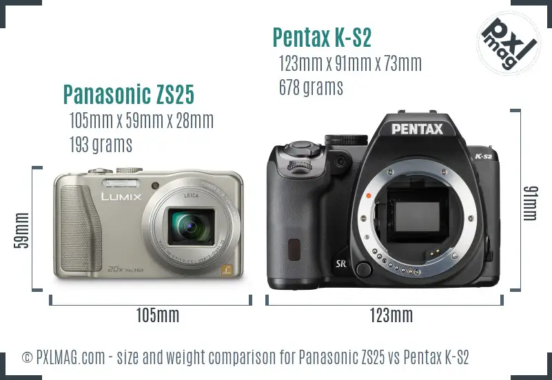 Panasonic ZS25 vs Pentax K-S2 size comparison