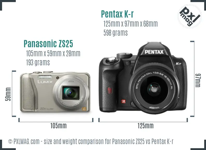 Panasonic ZS25 vs Pentax K-r size comparison