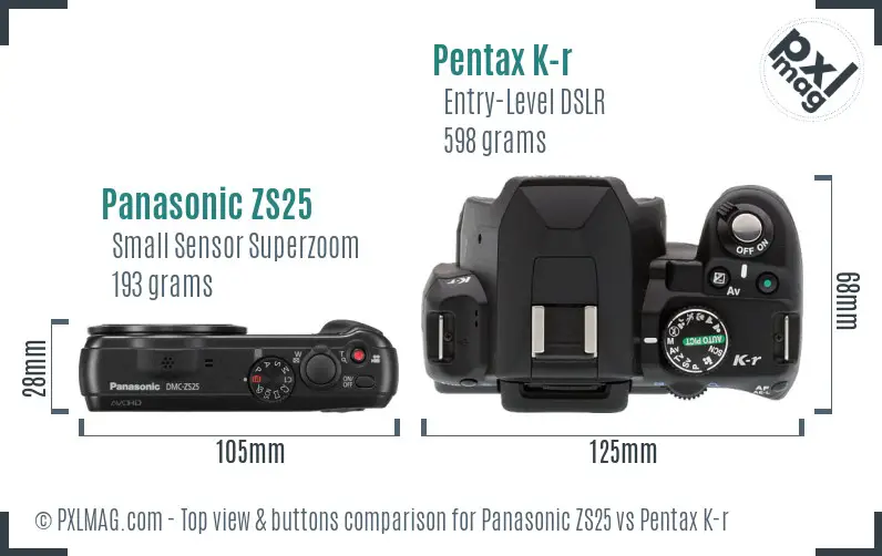 Panasonic ZS25 vs Pentax K-r top view buttons comparison