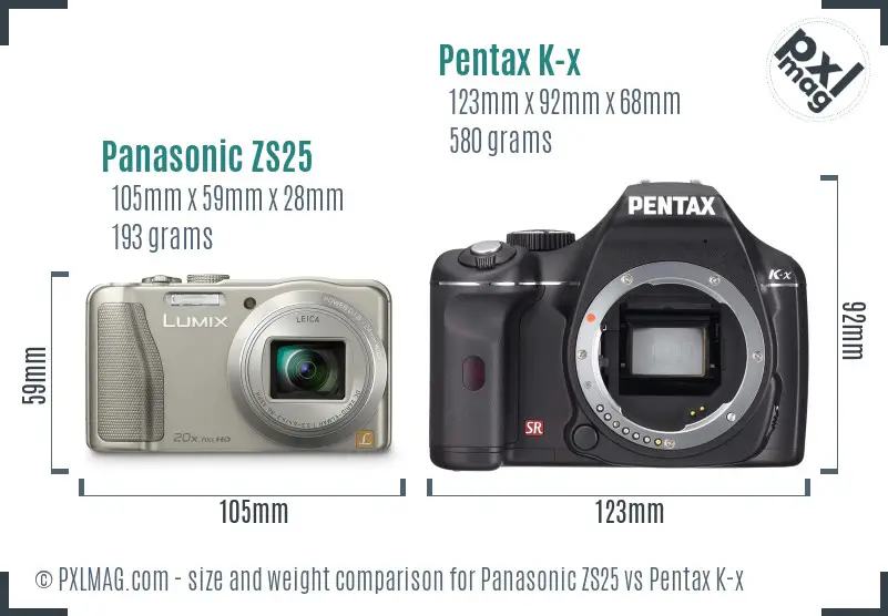Panasonic ZS25 vs Pentax K-x size comparison