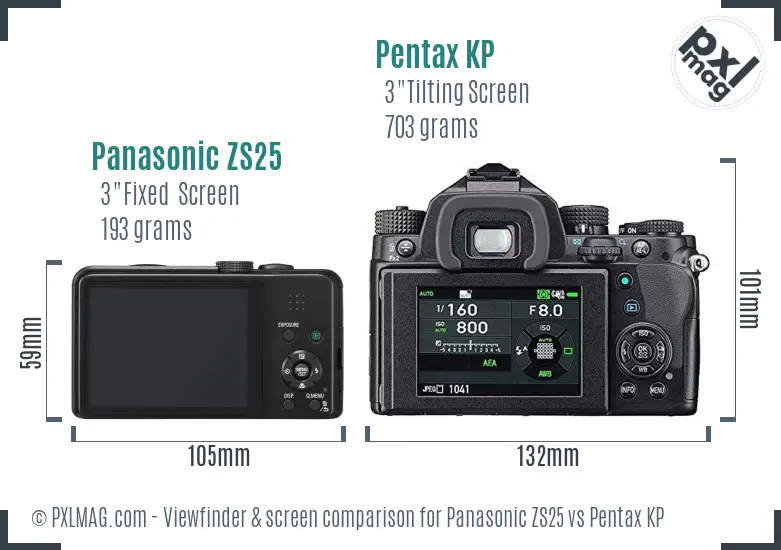 Panasonic ZS25 vs Pentax KP Screen and Viewfinder comparison