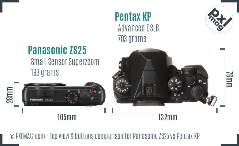 Panasonic ZS25 vs Pentax KP top view buttons comparison