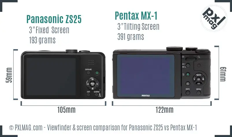 Panasonic ZS25 vs Pentax MX-1 Screen and Viewfinder comparison