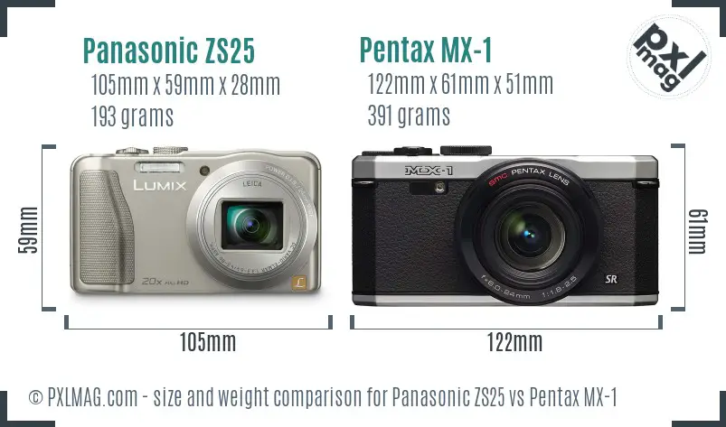 Panasonic ZS25 vs Pentax MX-1 size comparison