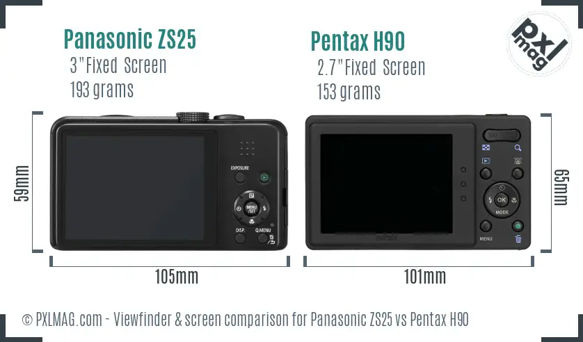 Panasonic ZS25 vs Pentax H90 Screen and Viewfinder comparison