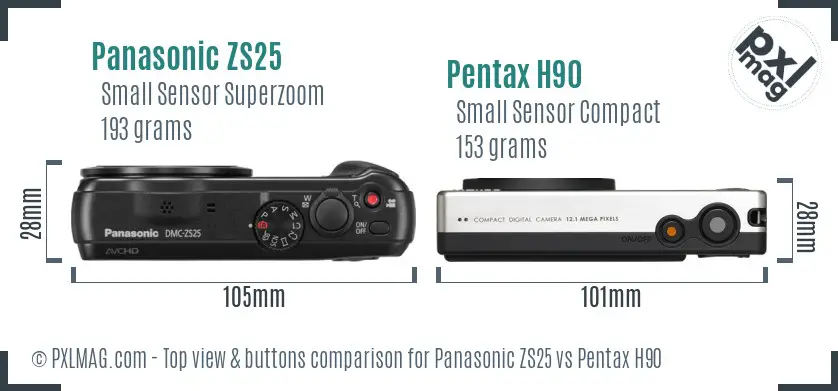 Panasonic ZS25 vs Pentax H90 top view buttons comparison