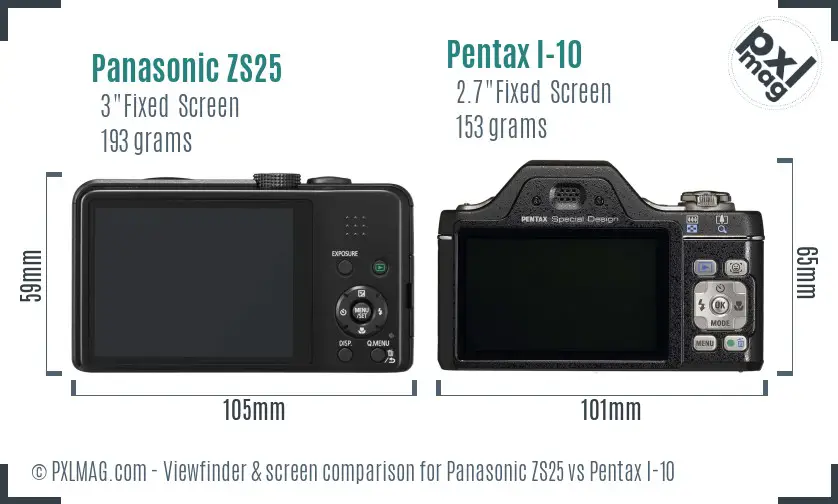Panasonic ZS25 vs Pentax I-10 Screen and Viewfinder comparison