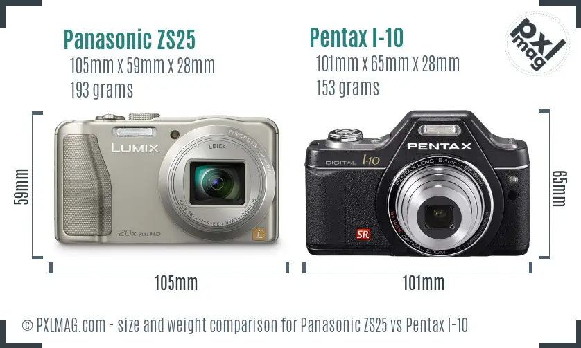 Panasonic ZS25 vs Pentax I-10 size comparison