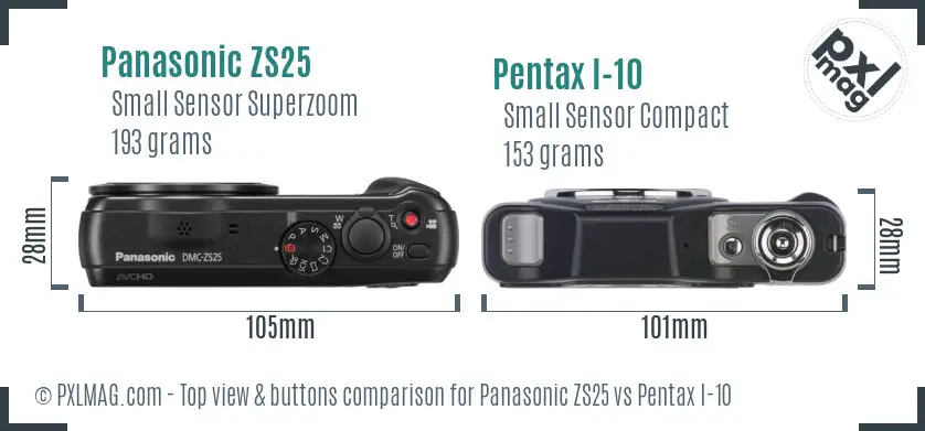 Panasonic ZS25 vs Pentax I-10 top view buttons comparison