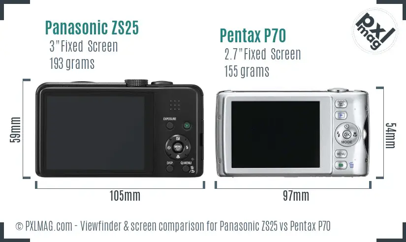 Panasonic ZS25 vs Pentax P70 Screen and Viewfinder comparison