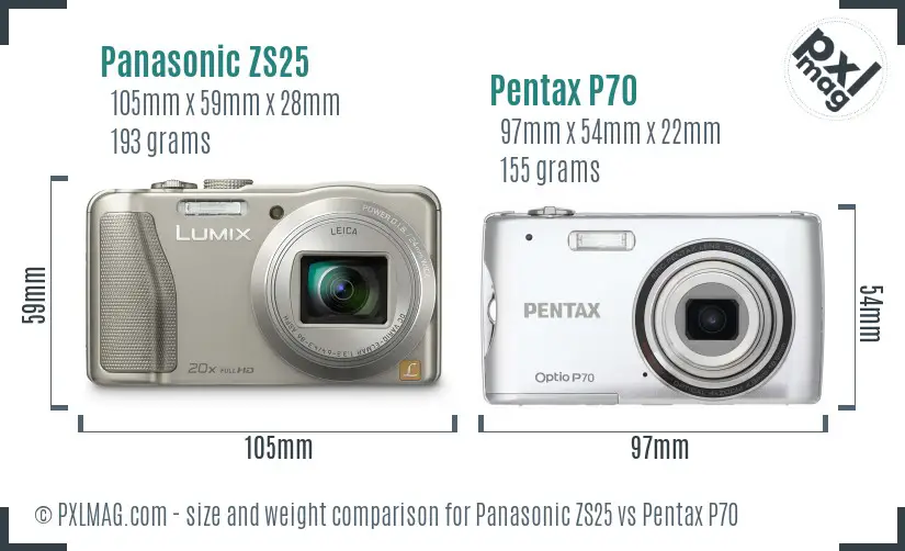 Panasonic ZS25 vs Pentax P70 size comparison