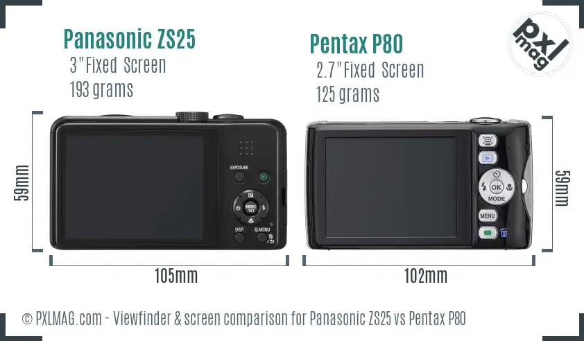 Panasonic ZS25 vs Pentax P80 Screen and Viewfinder comparison