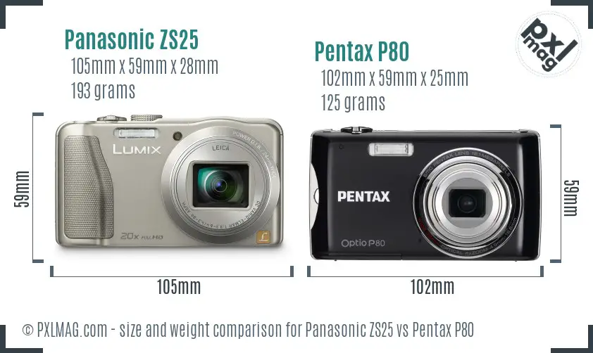 Panasonic ZS25 vs Pentax P80 size comparison