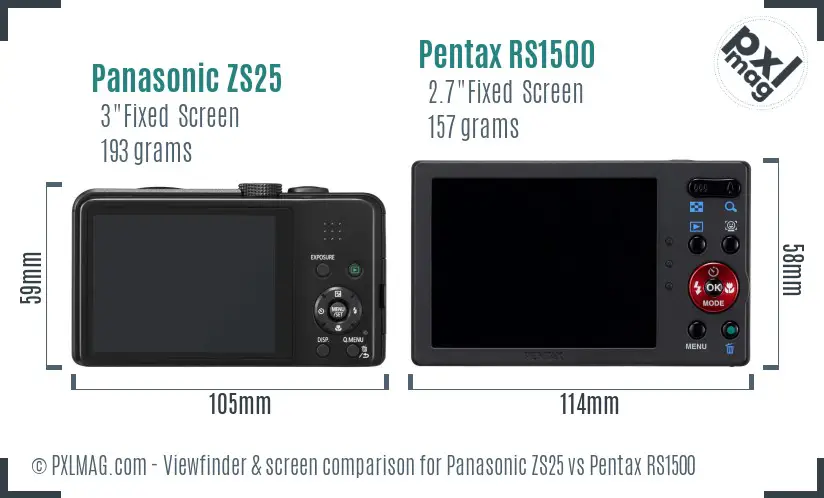 Panasonic ZS25 vs Pentax RS1500 Screen and Viewfinder comparison