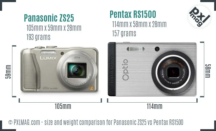 Panasonic ZS25 vs Pentax RS1500 size comparison