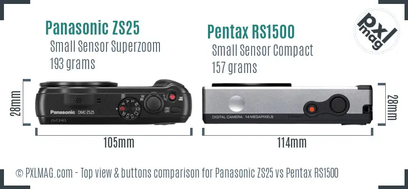 Panasonic ZS25 vs Pentax RS1500 top view buttons comparison