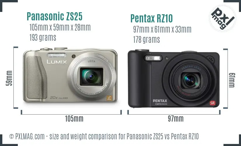 Panasonic ZS25 vs Pentax RZ10 size comparison