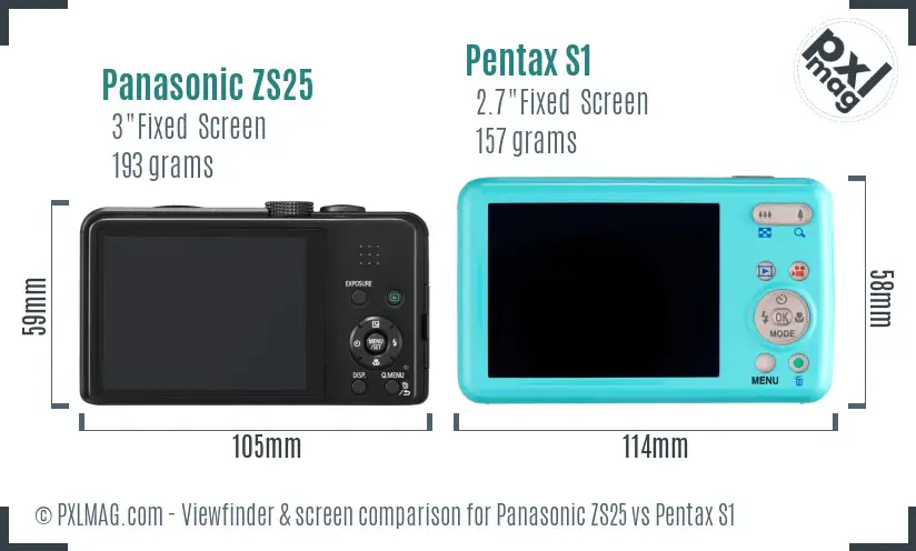 Panasonic ZS25 vs Pentax S1 Screen and Viewfinder comparison