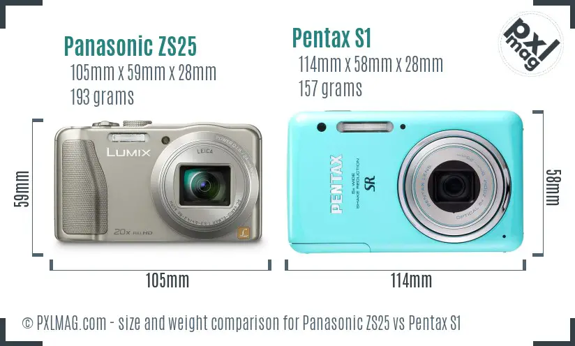 Panasonic ZS25 vs Pentax S1 size comparison