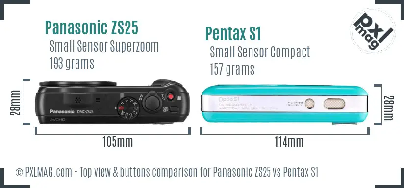 Panasonic ZS25 vs Pentax S1 top view buttons comparison