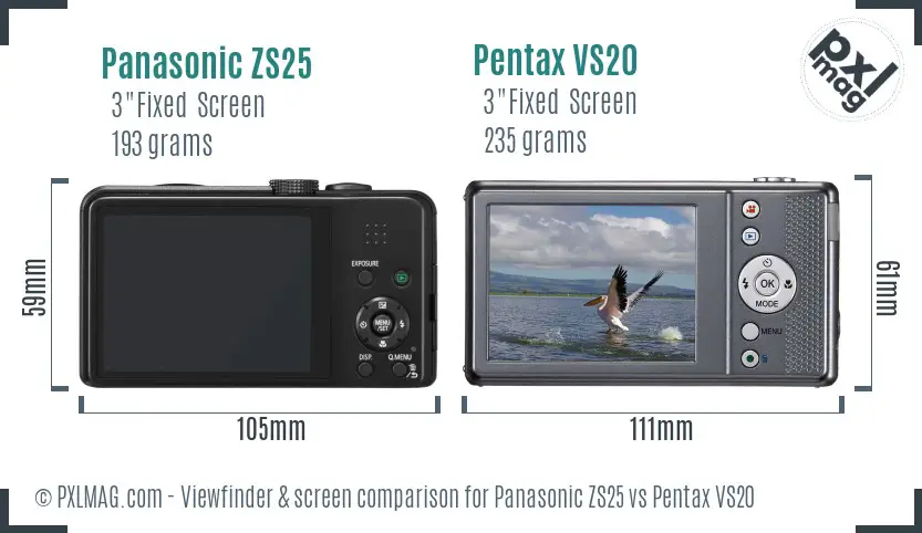 Panasonic ZS25 vs Pentax VS20 Screen and Viewfinder comparison