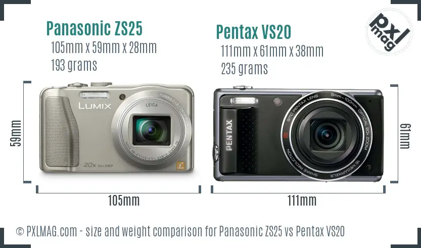 Panasonic ZS25 vs Pentax VS20 size comparison