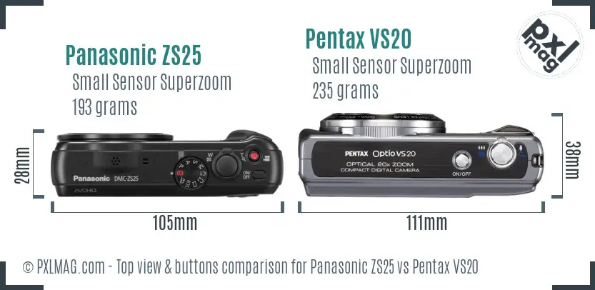Panasonic ZS25 vs Pentax VS20 top view buttons comparison