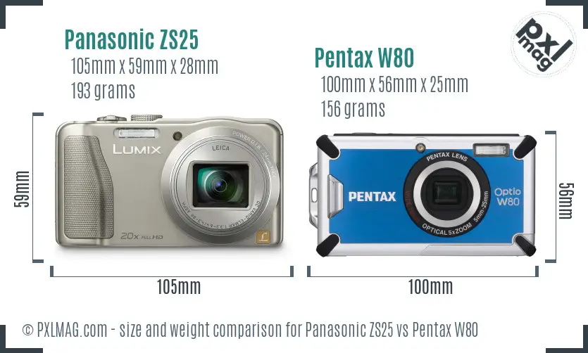 Panasonic ZS25 vs Pentax W80 size comparison