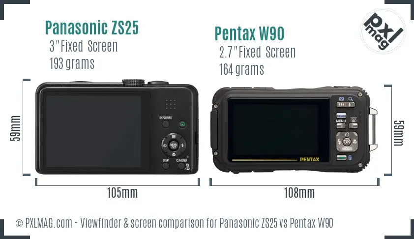 Panasonic ZS25 vs Pentax W90 Screen and Viewfinder comparison