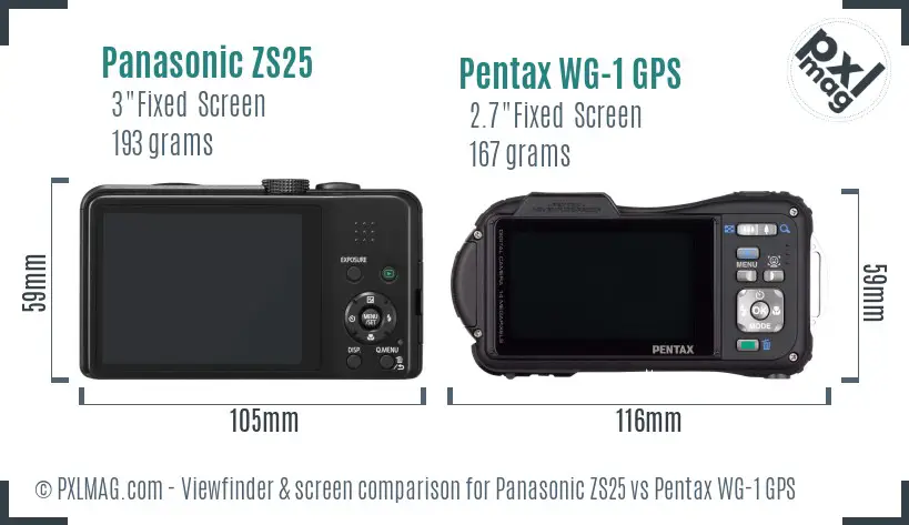 Panasonic ZS25 vs Pentax WG-1 GPS Screen and Viewfinder comparison