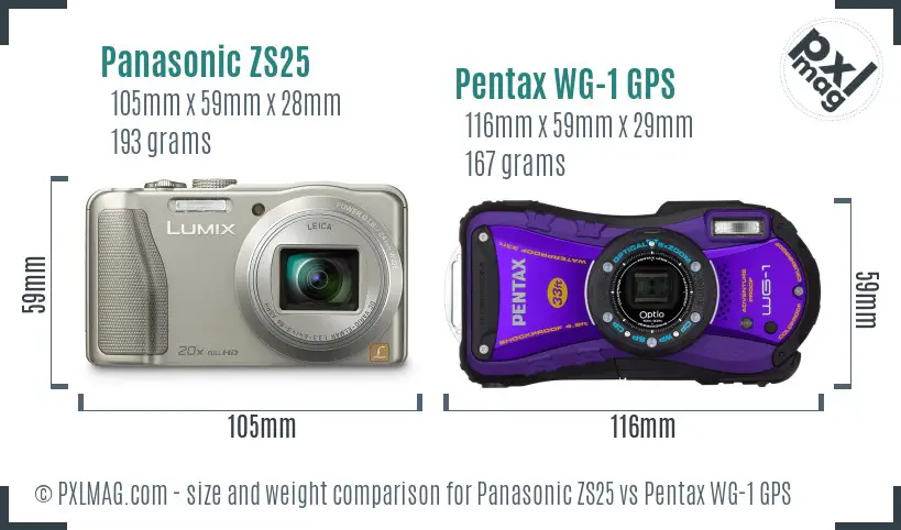 Panasonic ZS25 vs Pentax WG-1 GPS size comparison