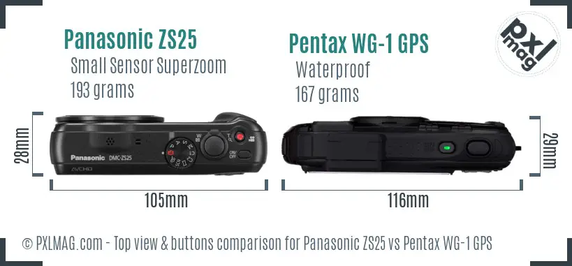 Panasonic ZS25 vs Pentax WG-1 GPS top view buttons comparison