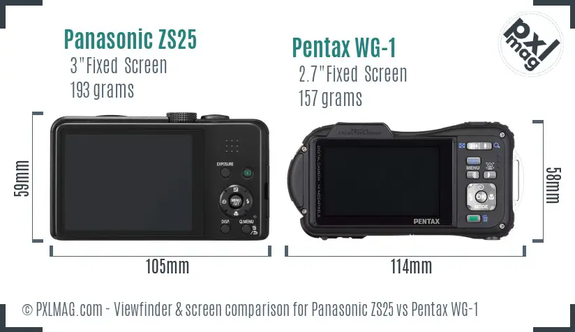 Panasonic ZS25 vs Pentax WG-1 Screen and Viewfinder comparison