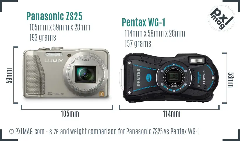 Panasonic ZS25 vs Pentax WG-1 size comparison